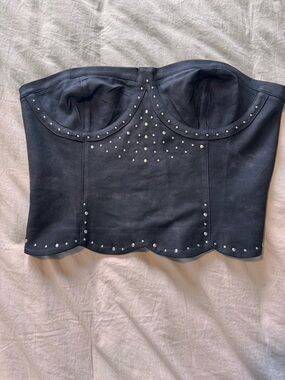 Black Strapless Studded Bustier Crop Top